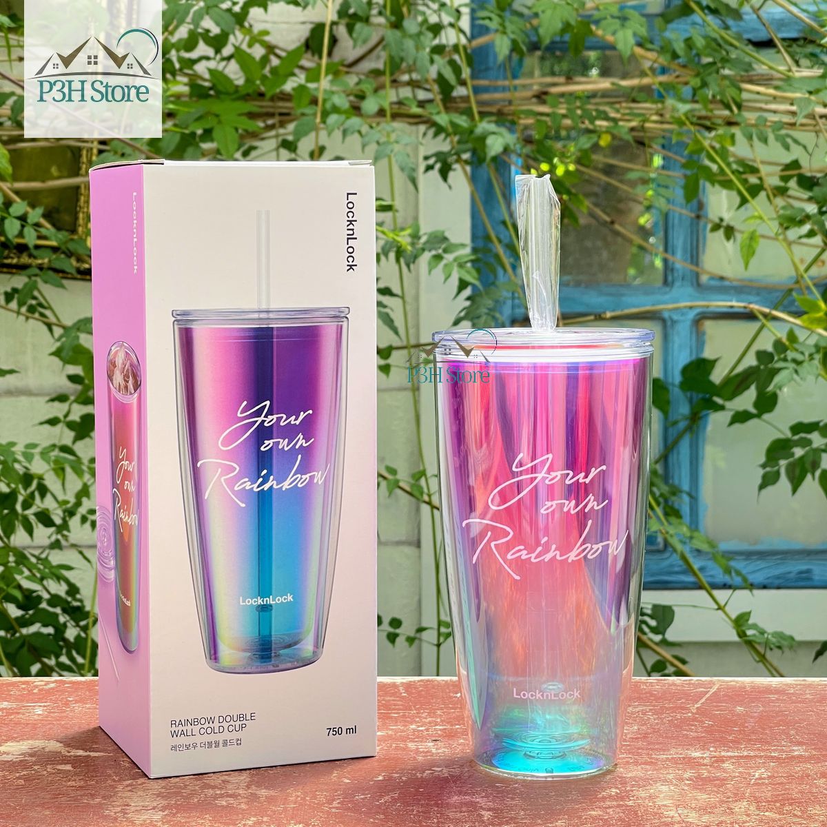 Ly nhựa 2 lớp có ống hút Lock&Lock Your Own Rainbow dung tích 750ml HAP507VOH - Màu tím