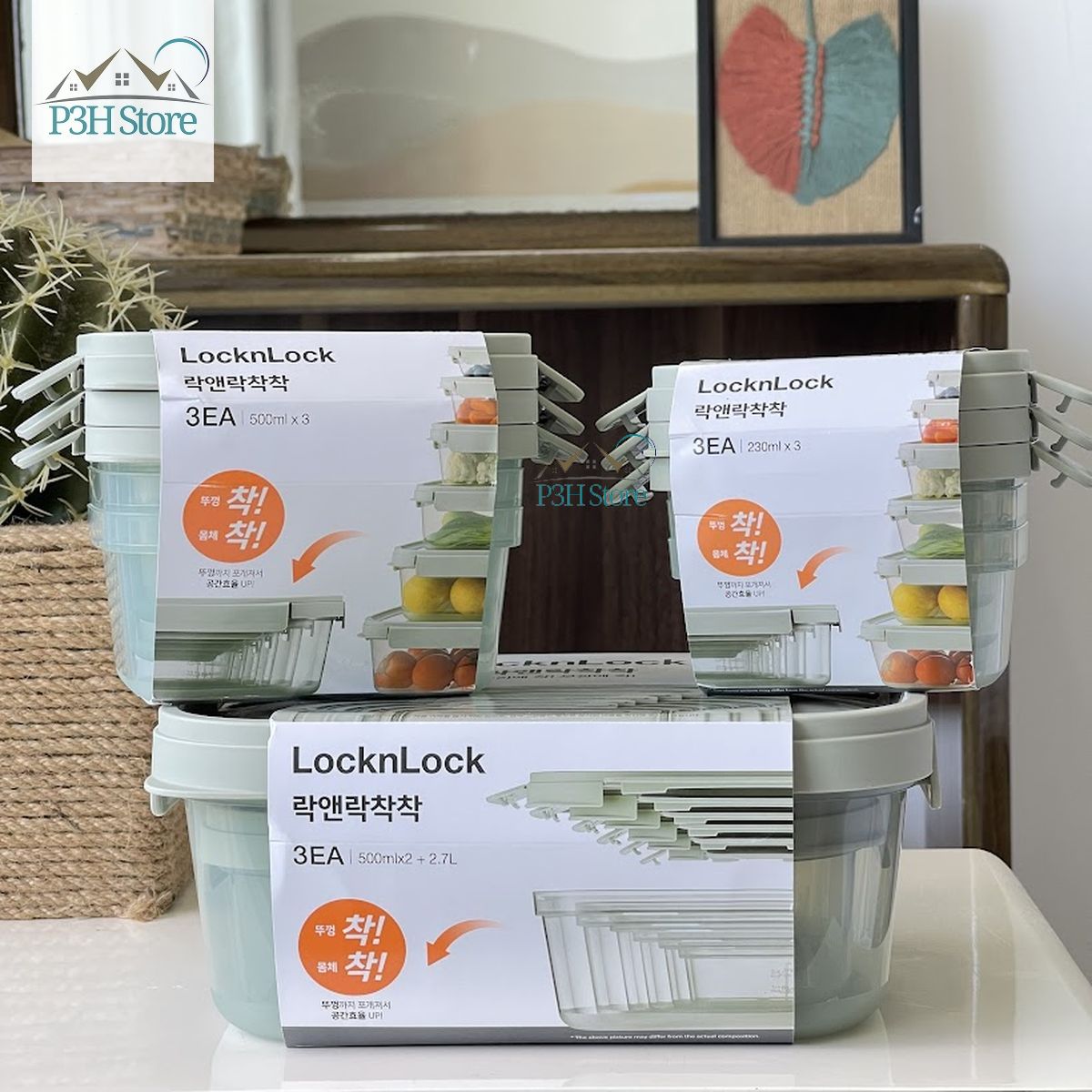 Hộp bảo quản thực phẩm LocknLock nhựa PP kín hơi có thể dùng trong lò vi sóng màu xanh lá LTN310S3 LTN320S3 LTN350S3