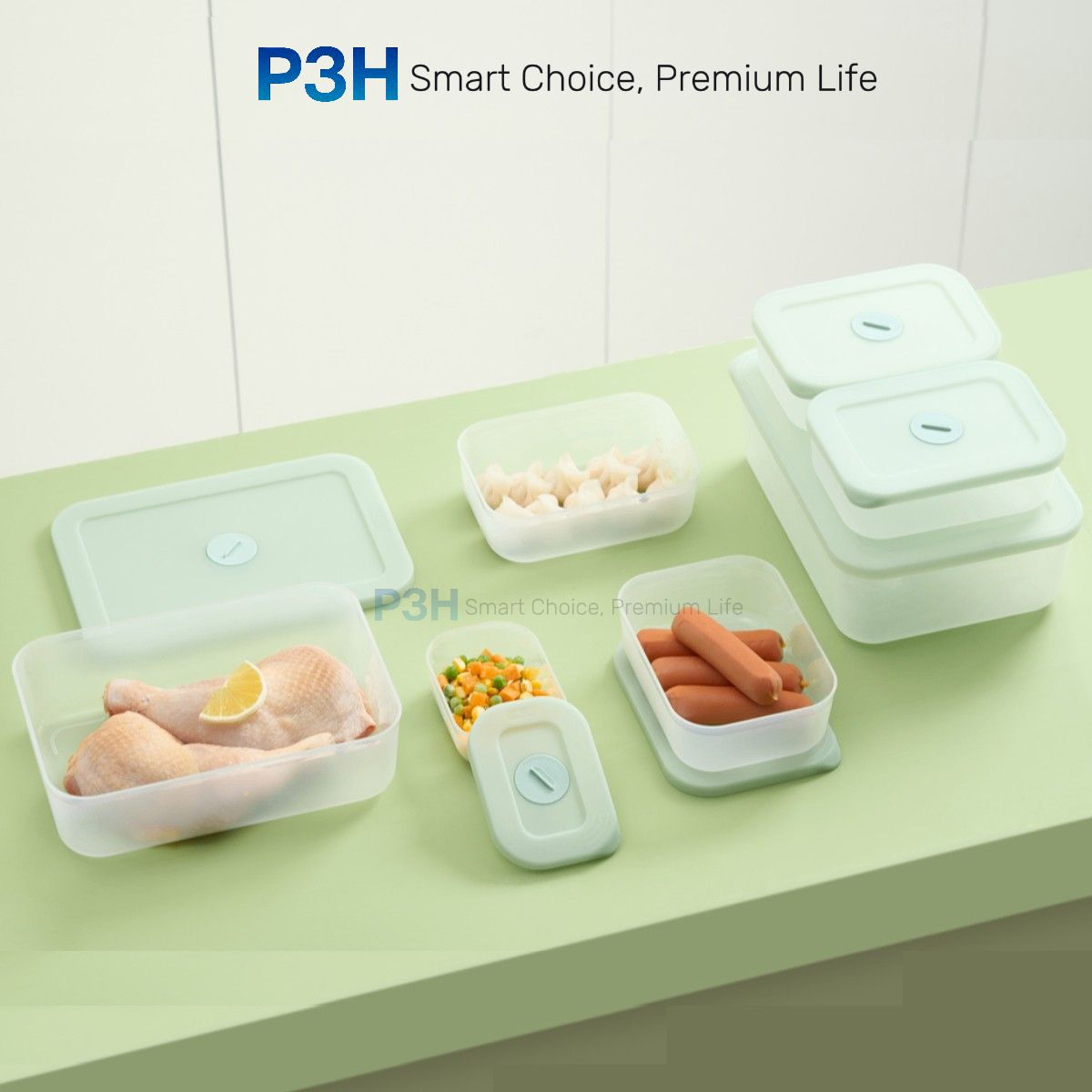 Bộ 7 hộp trữ đông thực phẩm Inoch Hokkaido chống dính kháng khuẩn có đồng hồ ghi nhớ thời gian H0873 P3H