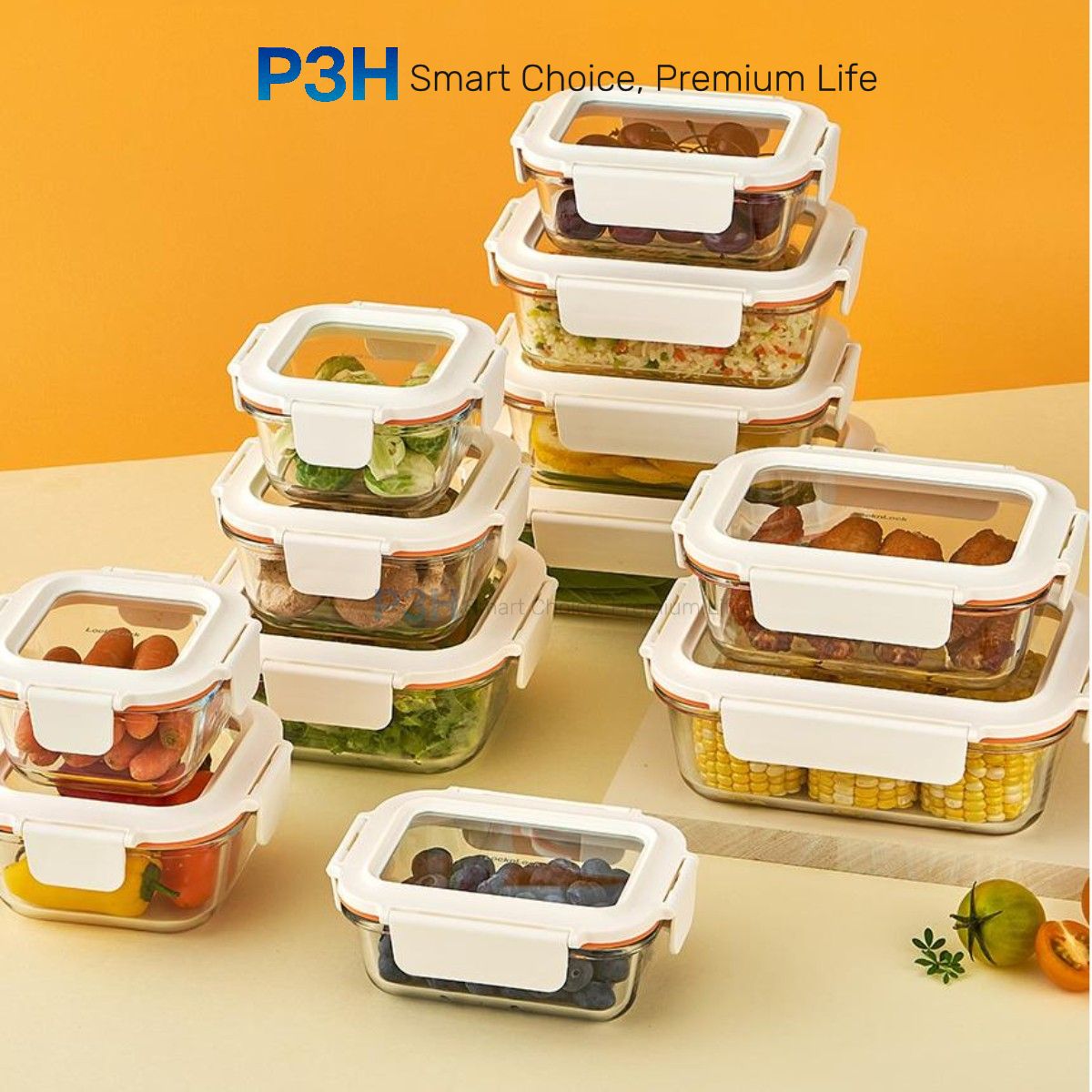 Hộp thủy tinh chịu nhiệt LocknLock nắp cường lực Cube khóa 4 chấu dung tích từ 300ml đến 1L P3H