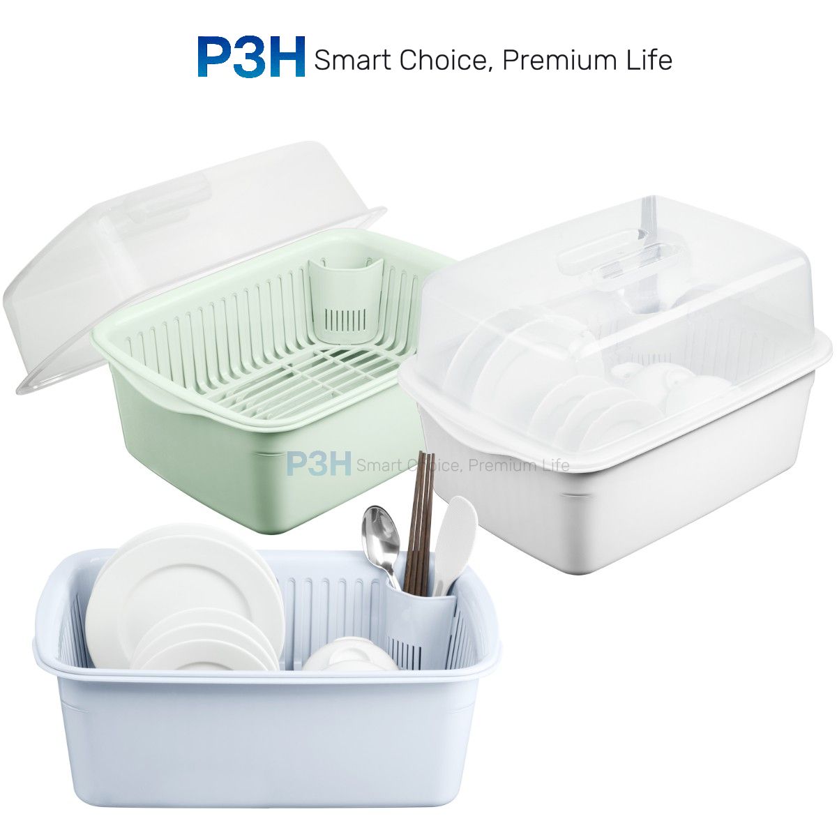 Kệ chén bát Inochi Tokyo có nắp đậy nhựa nguyên sinh kháng khuẩn và hạn chế rêu mốc P3H