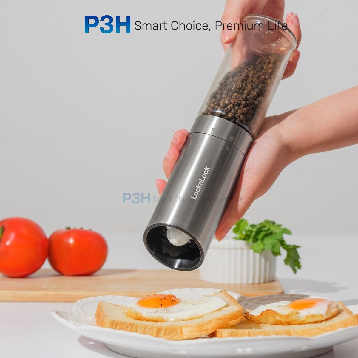 Máy xay tiêu và muối LocknLock bình chứa thủy tinh tay cầm Inox dùng pin CKO117 P3H Store