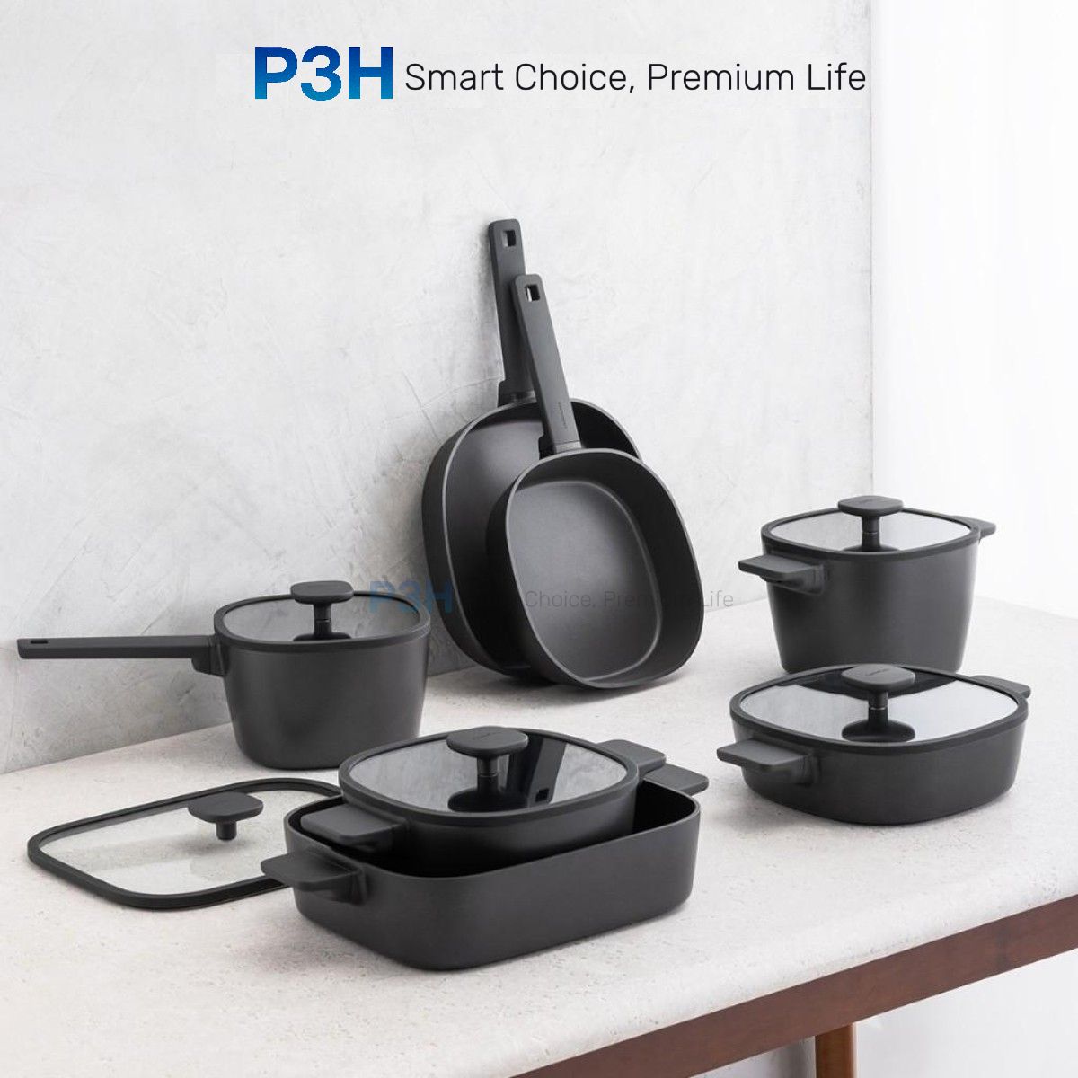 Nồi Chảo chống dính LocknLock Square-IH Thiết Kế Vuông Độc Đáo, Dùng được bếp từ, Nắp kính silicone tiện lợi P3H