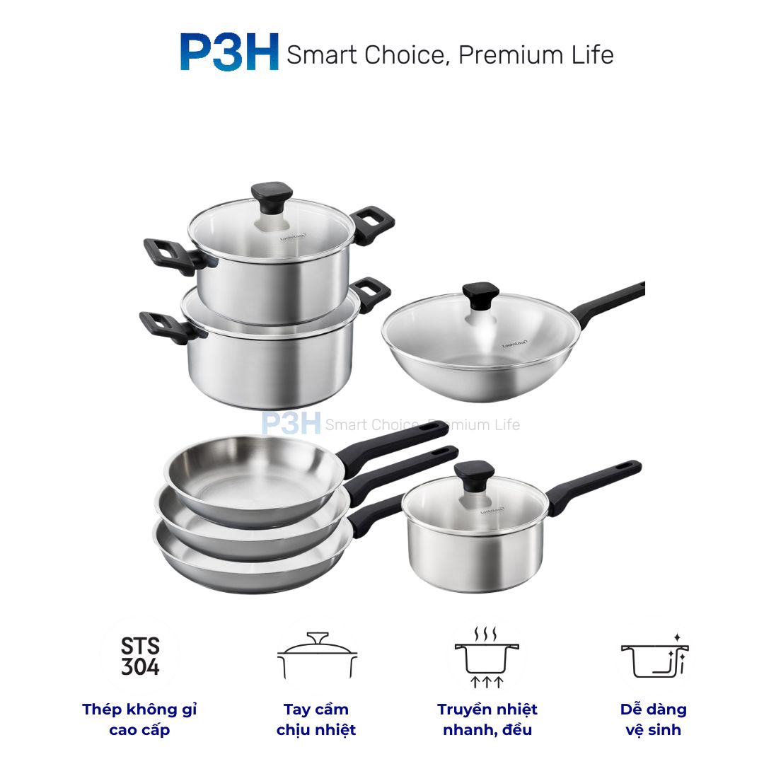 Nồi Chảo Inox chống dính LocknLock Daily STS PPW thân bằng thép không gỉ 304 tay cầm chịu nhiệt P3H