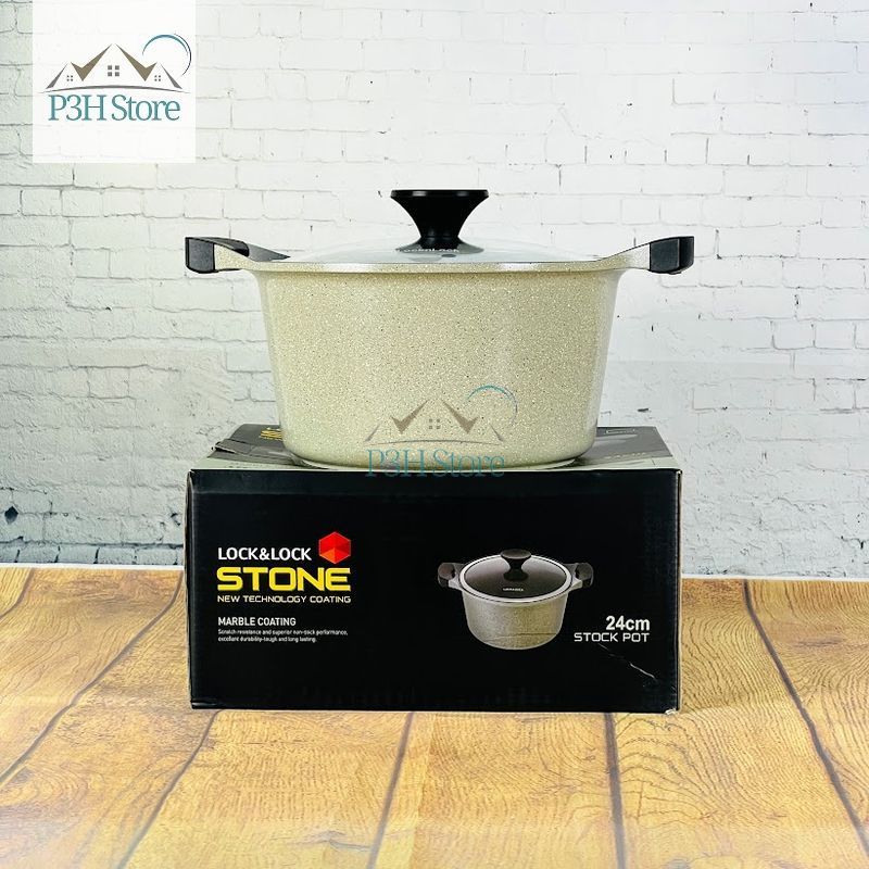 Nồi vân đá Lock&Lock 24cm thân cao dòng Stone chống dính cao cấp nồi luôc gà LCA6244D-IH