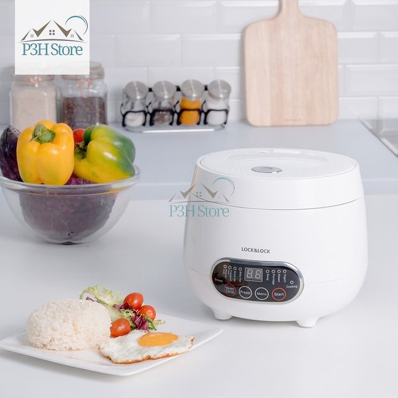 Nồi cơm điện mini đa năng Lock&Lock dung tích 0.8L với nhiều chế độ nấu được cài sẵn EJR326WHT