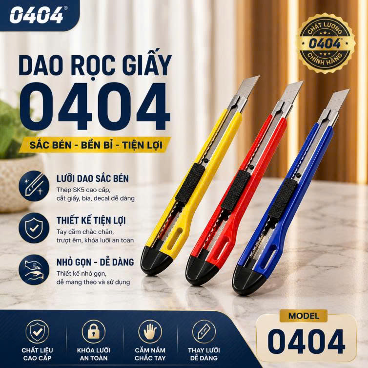 Dao Rọc Giấy 0404 – Dụng Cụ Cắt Giấy Nhỏ Gọn, Sắc Bén Cho Văn Phòng Và Gia Đình - VPP Năng Động