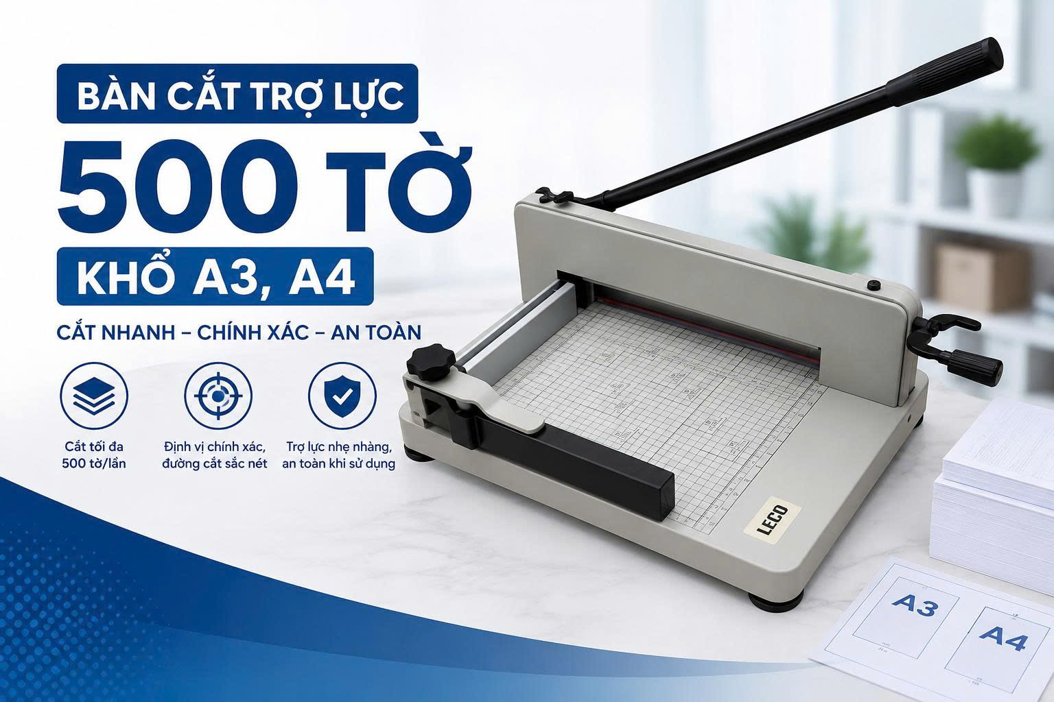 Bàn Cắt Giấy Trợ Lực A3, A4 Cắt Được 500 Tờ – Cắt Nhanh, Chính Xác, Tiết Kiệm Sức