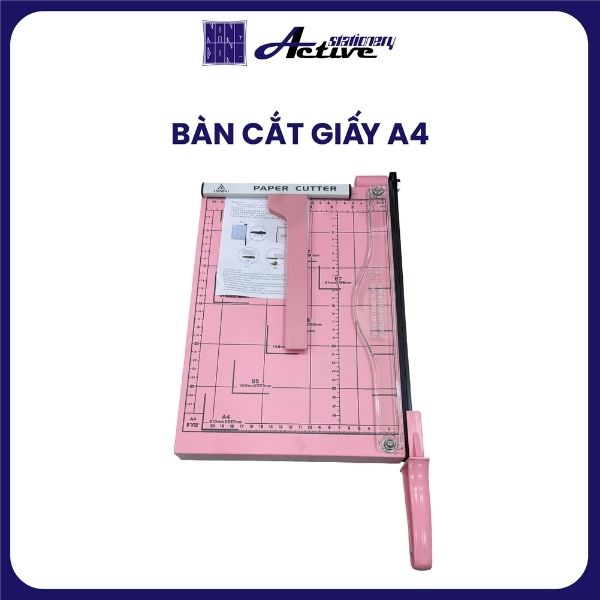 Bàn cắt giấy A4 sắt - Có thanh chặn giấy - Màu Hồng