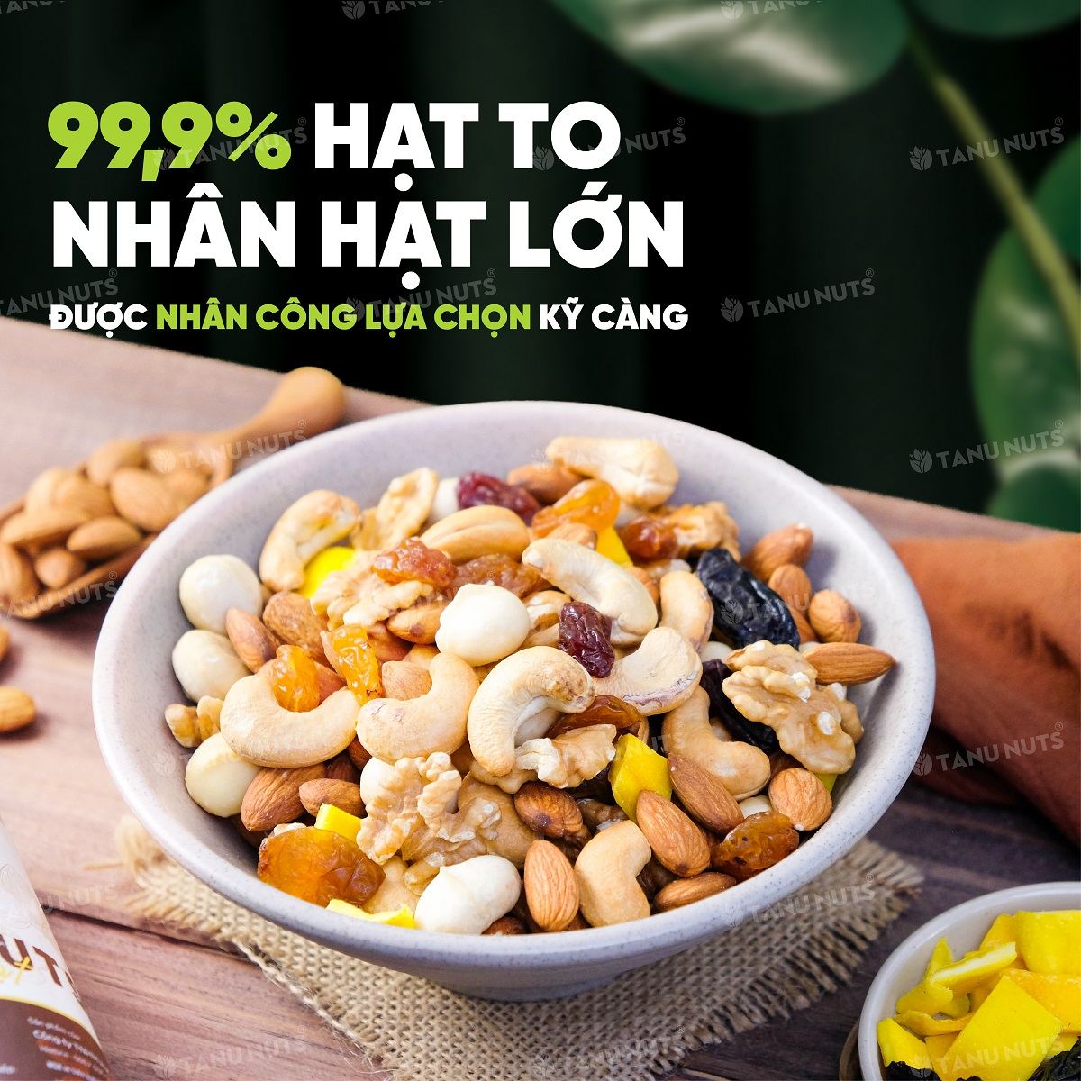 Hạt dinh dưỡng mix 7 loại TANU NUTS hũ 500g, hạt ngũ cốc bà bầu gồm macca, óc chó, hạnh nhân, điều, nho, xoài, việt quất