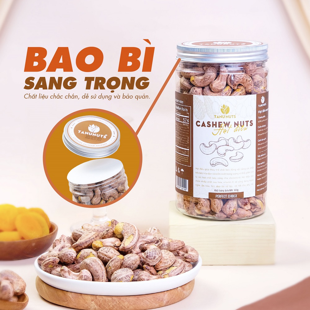 Hạt điều rang muối nguyên hạt TANU NUTS, hạt điều rang muối Bình Phước thơm ngon