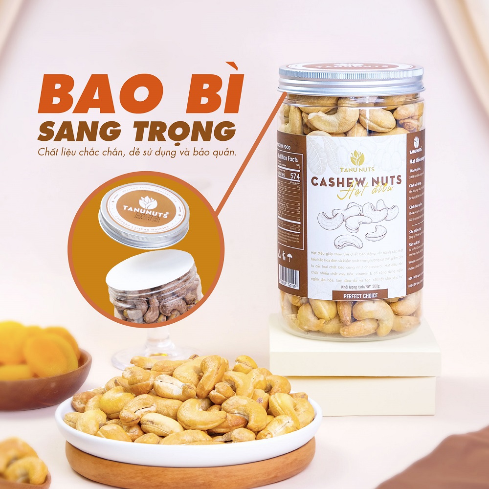 Nhân hạt điều tách vỏ rang muối TANU NUTS, hạt điều rang muối Bình Phước dinh dưỡng