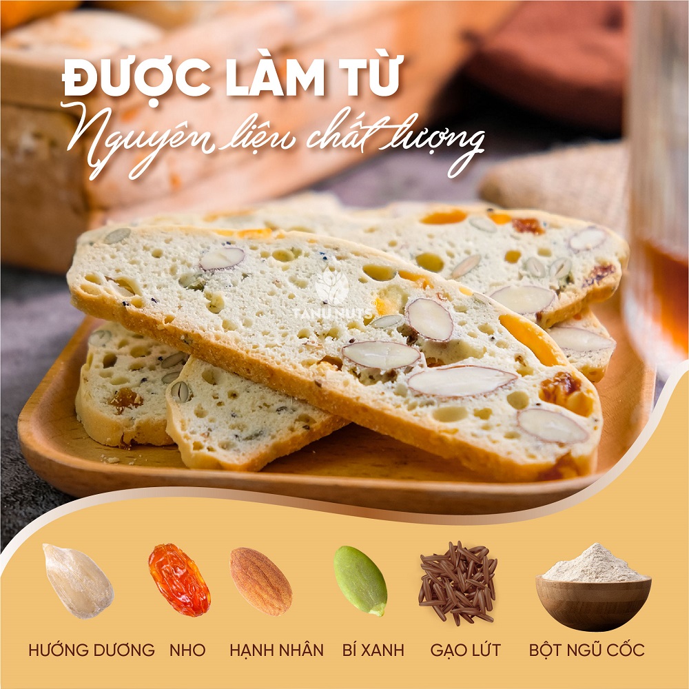 Bánh biscotti TANU NUTS 250g, biscotti ăn kiêng mix hạt dinh dưỡng tốt cho gym, yoga.