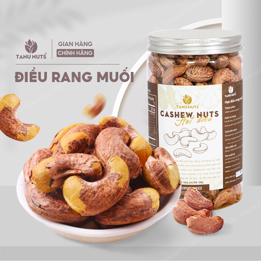 Hạt điều rang muối nguyên hạt TANU NUTS, hạt điều rang muối Bình Phước thơm ngon