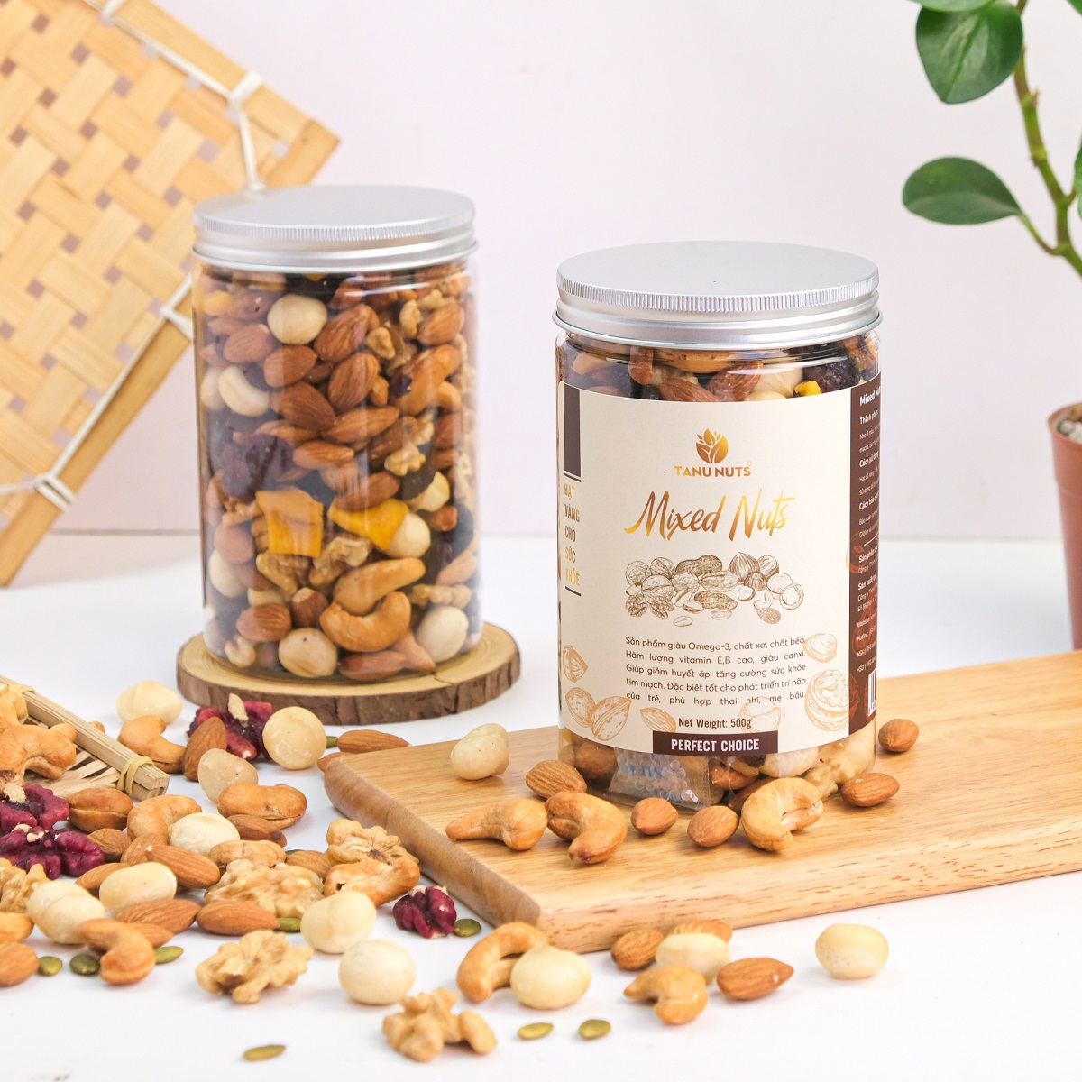 Hạt dinh dưỡng mix 7 loại TANU NUTS hũ 500g, hạt ngũ cốc bà bầu gồm macca, óc chó, hạnh nhân, điều, nho, xoài, việt quất