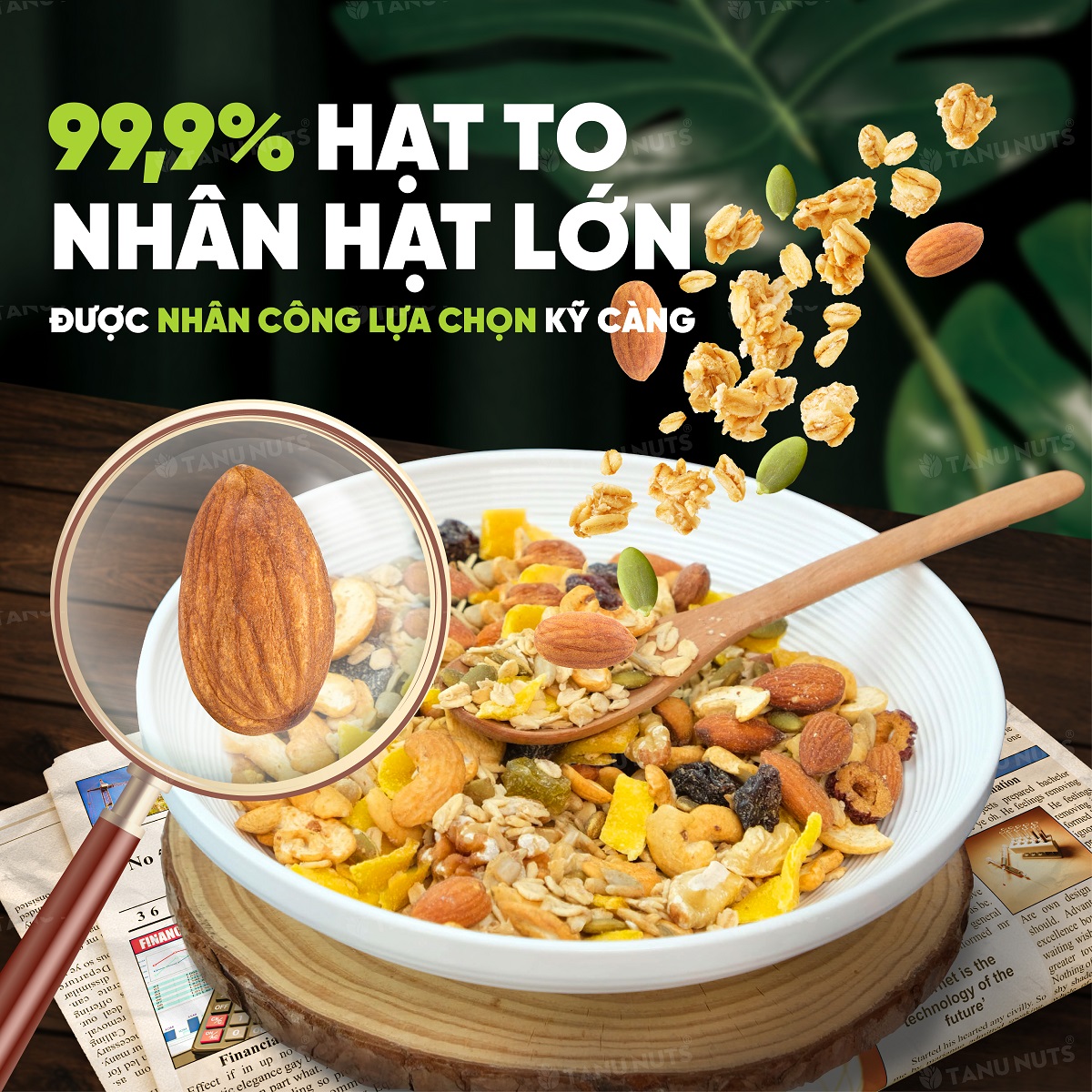 Granola siêu hạt 15% yến mạch TANU NUTS, hạt ngũ cốc granola ăn kiêng giảm cân không đường tốt cho gym, yoga hũ 500g