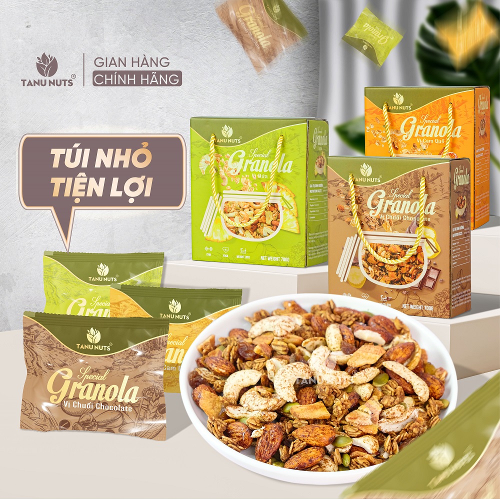 Granola siêu hạt Special TANU NUTS ngũ cốc granola mix hạt dinh dưỡng tốt cho bà bầu, ăn kiêng giảm cân.