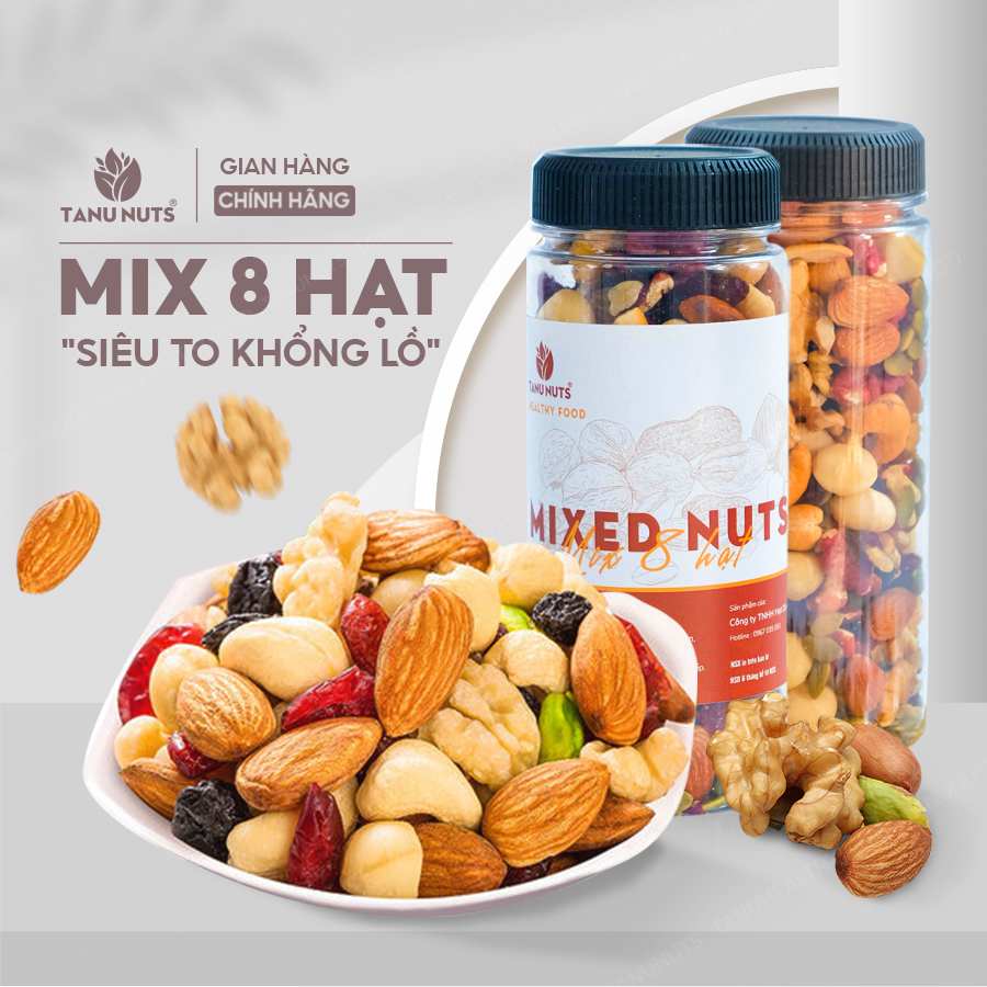 Hạt dinh dưỡng mix 8 loại TANU NUTS, ngũ cốc granola siêu hạt ăn kiêng giảm cân, ngũ cốc bà bầu