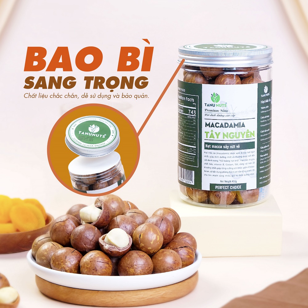 Hạt macca nứt vỏ TANU NUTS, hạt mắc ca Tây Nguyên đã rang sấy tốt cho ...