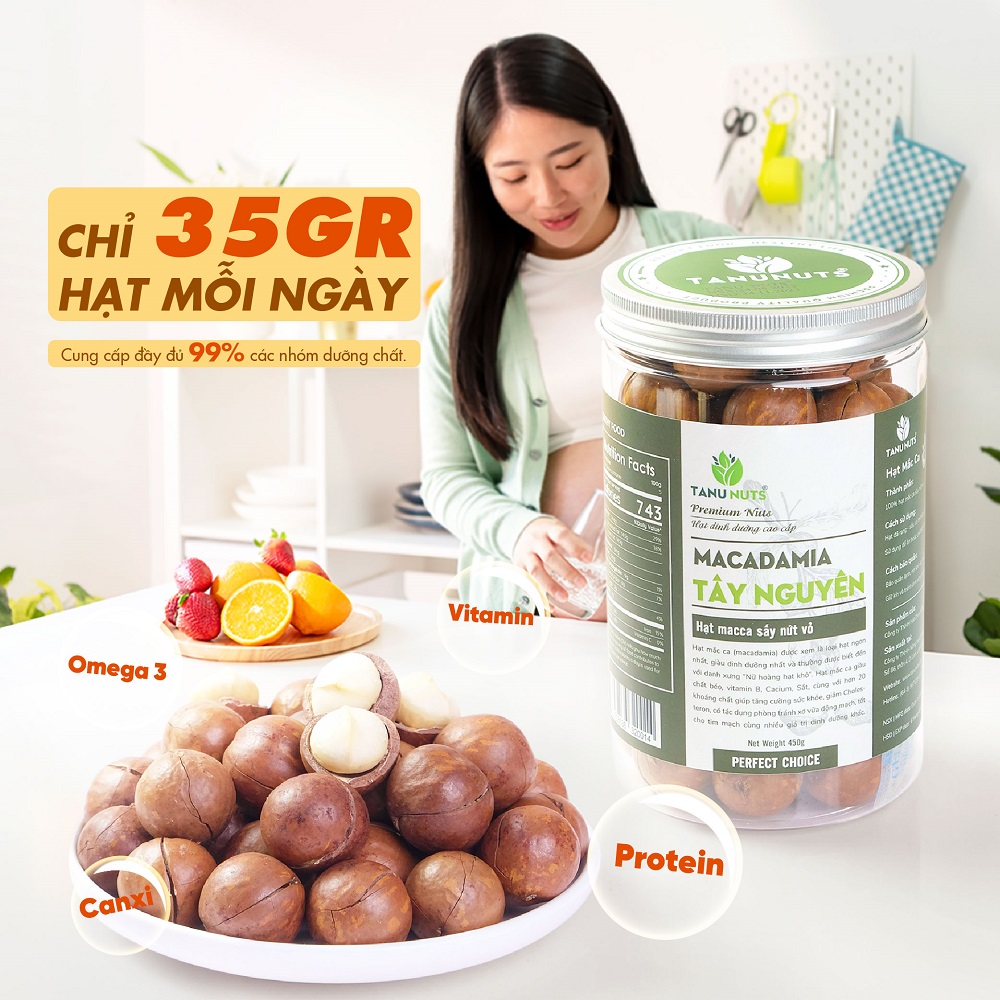 Hạt macca nứt vỏ TANU NUTS, hạt mắc ca Tây Nguyên đã rang sấy tốt cho bà bầu