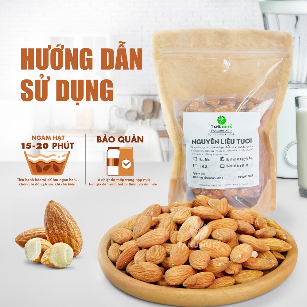 Hạt hạnh nhân sống TANU NUTS túi 500g, hạnh nhân Úc, hạt làm sữa, nấu ăn, tốt cho bà bầu, bé.