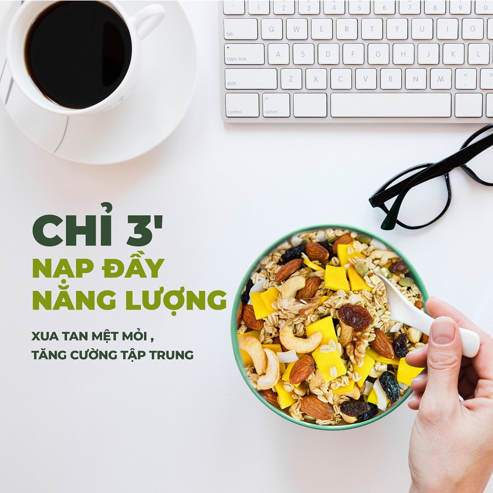 Granola siêu hạt TANU NUST 35% yến mạch, ngũ cốc granola ăn kiêng dinh dưỡng giảm cân gym yoga hũ 500g