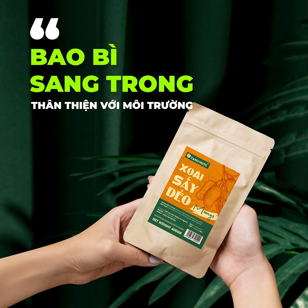 Xoài sấy dẻo không đường TANU NUTS túi 400g, trái cây sấy tốt cho người ăn kiêng, bà bầu.