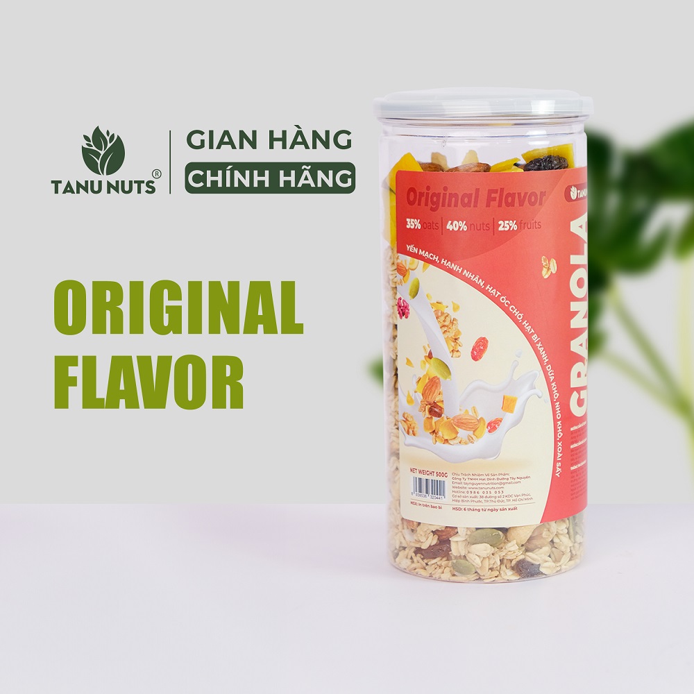 Granola siêu hạt TANU NUST 35% yến mạch, ngũ cốc granola ăn kiêng dinh dưỡng giảm cân gym yoga hũ 500g