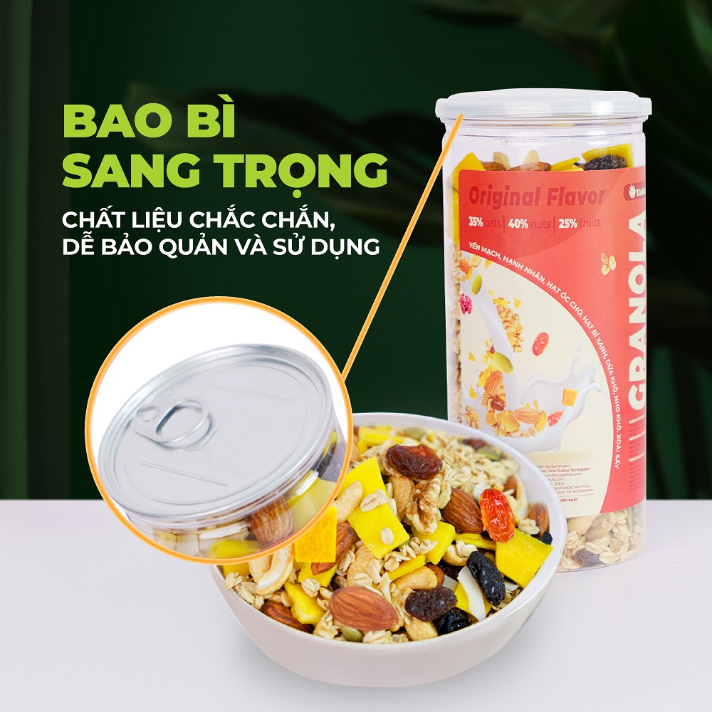 Granola siêu hạt TANU NUST 35% yến mạch, ngũ cốc granola ăn kiêng dinh dưỡng giảm cân gym yoga hũ 500g