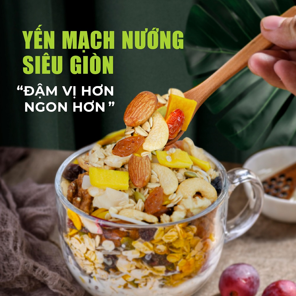 Granola siêu hạt TANU NUST 35% yến mạch, ngũ cốc granola ăn kiêng dinh dưỡng giảm cân gym yoga hũ 500g