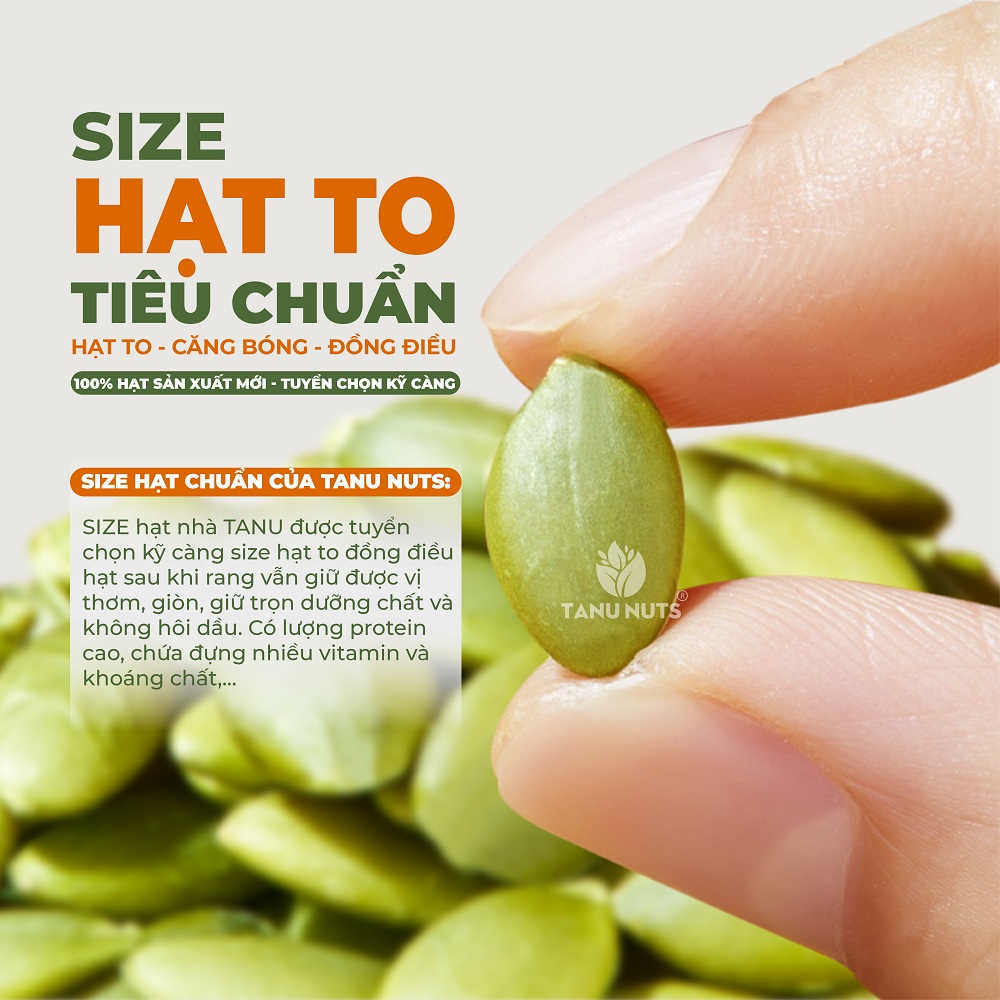 Hạt bí xanh rang chín TANU NUTS, hạt bí xanh tách vỏ Ấn Độ sấy giòn nguyên vị