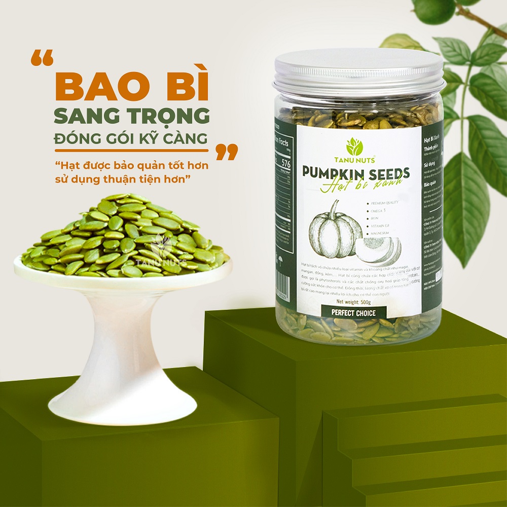 Hạt bí xanh rang chín TANU NUTS, hạt bí xanh tách vỏ Ấn Độ sấy giòn nguyên vị