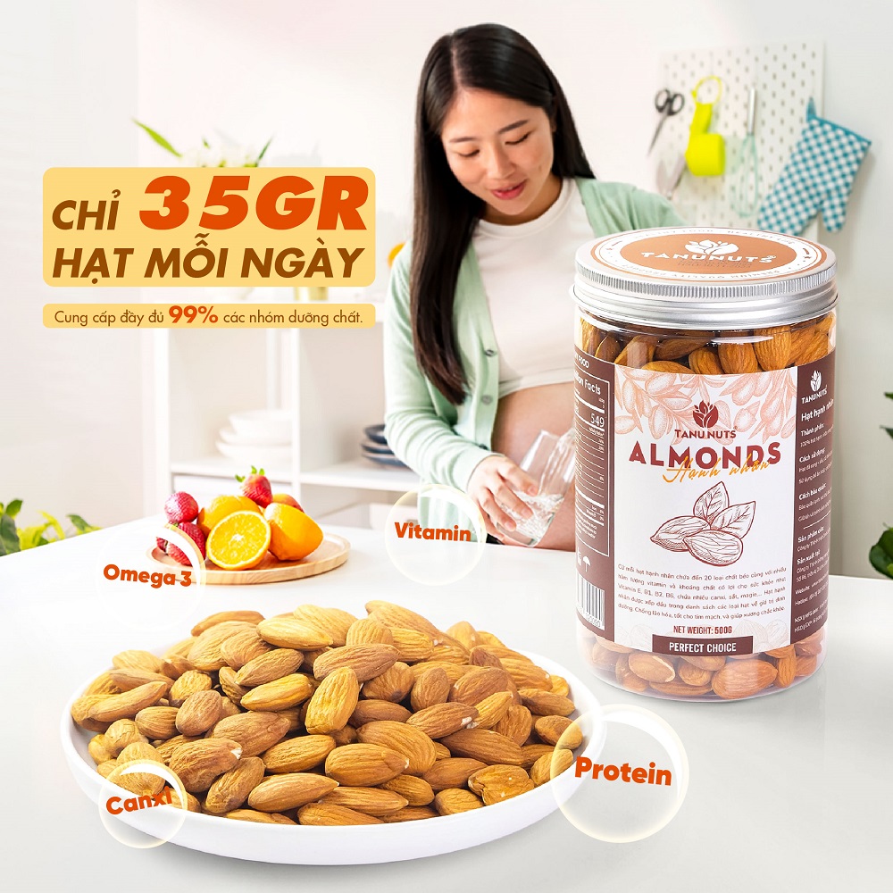 Hạt hạnh nhân sấy chín TANU NUTS, hạnh nhân rang Mỹ hạt ngũ cốc dinh dưỡng tốt cho bà bầu