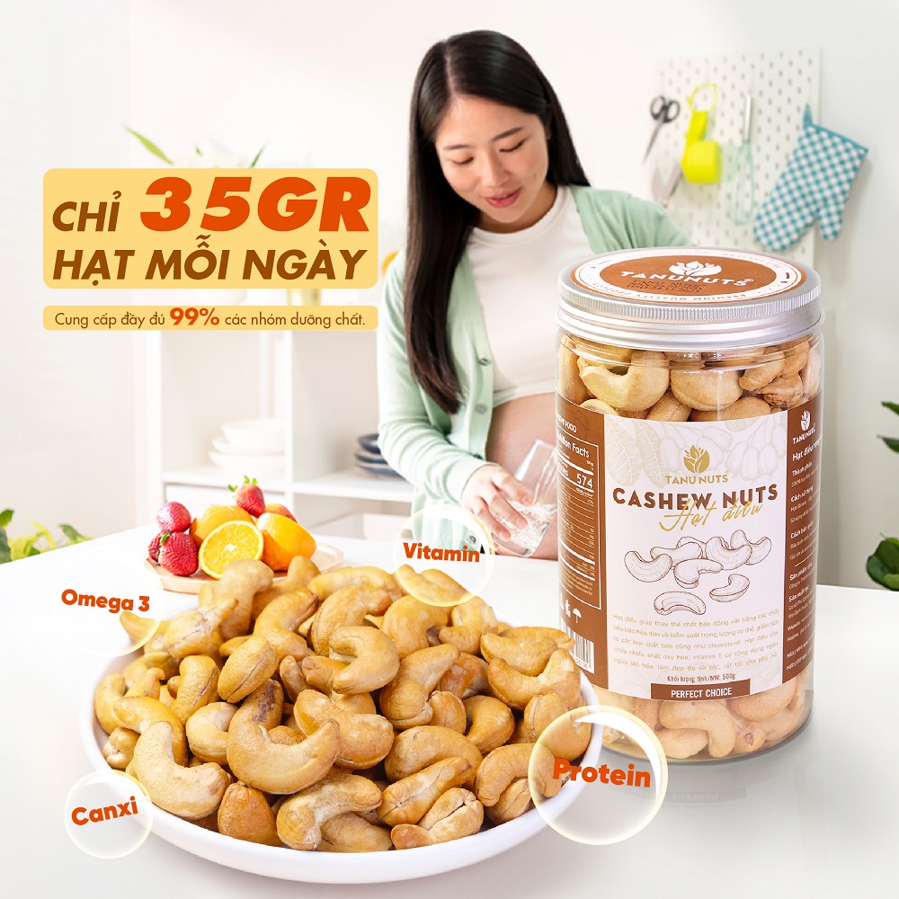 Nhân hạt điều tách vỏ rang muối TANU NUTS, hạt điều rang muối Bình Phước dinh dưỡng