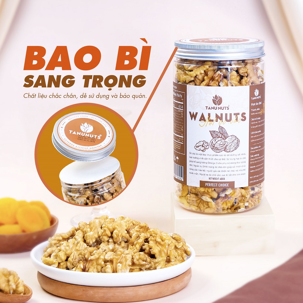 Nhân óc chó vàng TANU NUTS, hạt óc chó tách vỏ Chile tốt cho bà bầu, cho bé