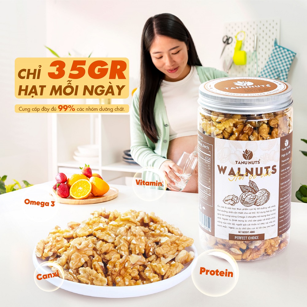 Nhân óc chó vàng TANU NUTS, hạt óc chó tách vỏ Chile tốt cho bà bầu, cho bé