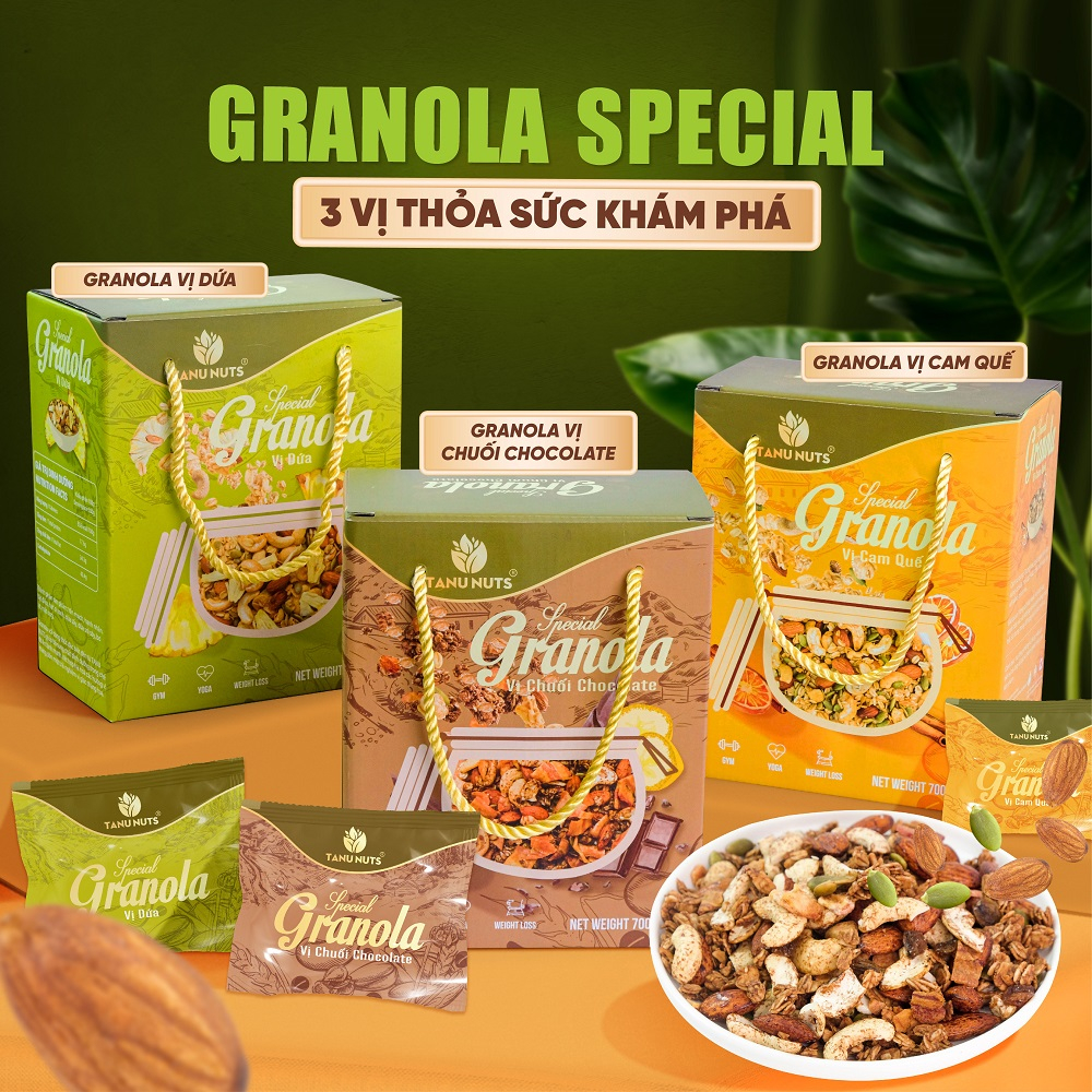 Granola siêu hạt Special TANU NUTS ngũ cốc granola mix hạt dinh dưỡng tốt cho bà bầu, ăn kiêng giảm cân.