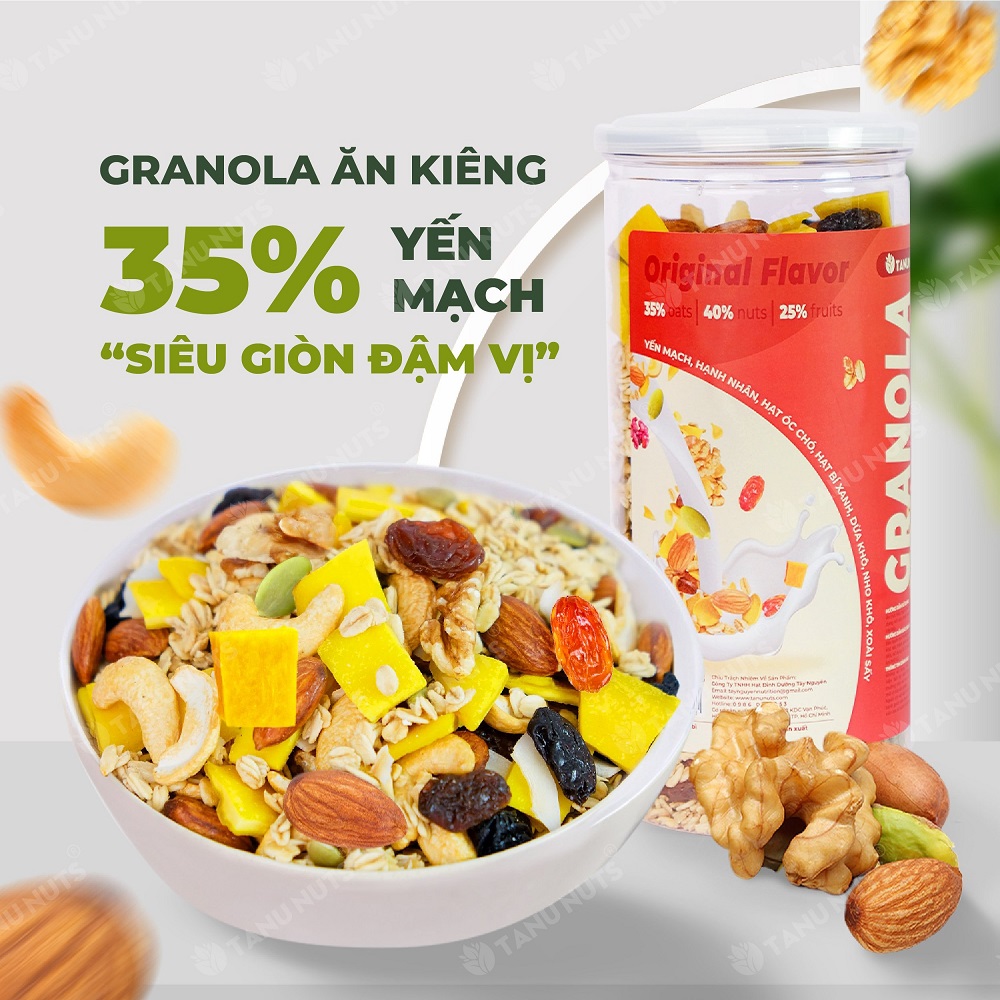 Granola siêu hạt TANU NUST 35% yến mạch, ngũ cốc granola ăn kiêng dinh dưỡng giảm cân gym yoga hũ 500g