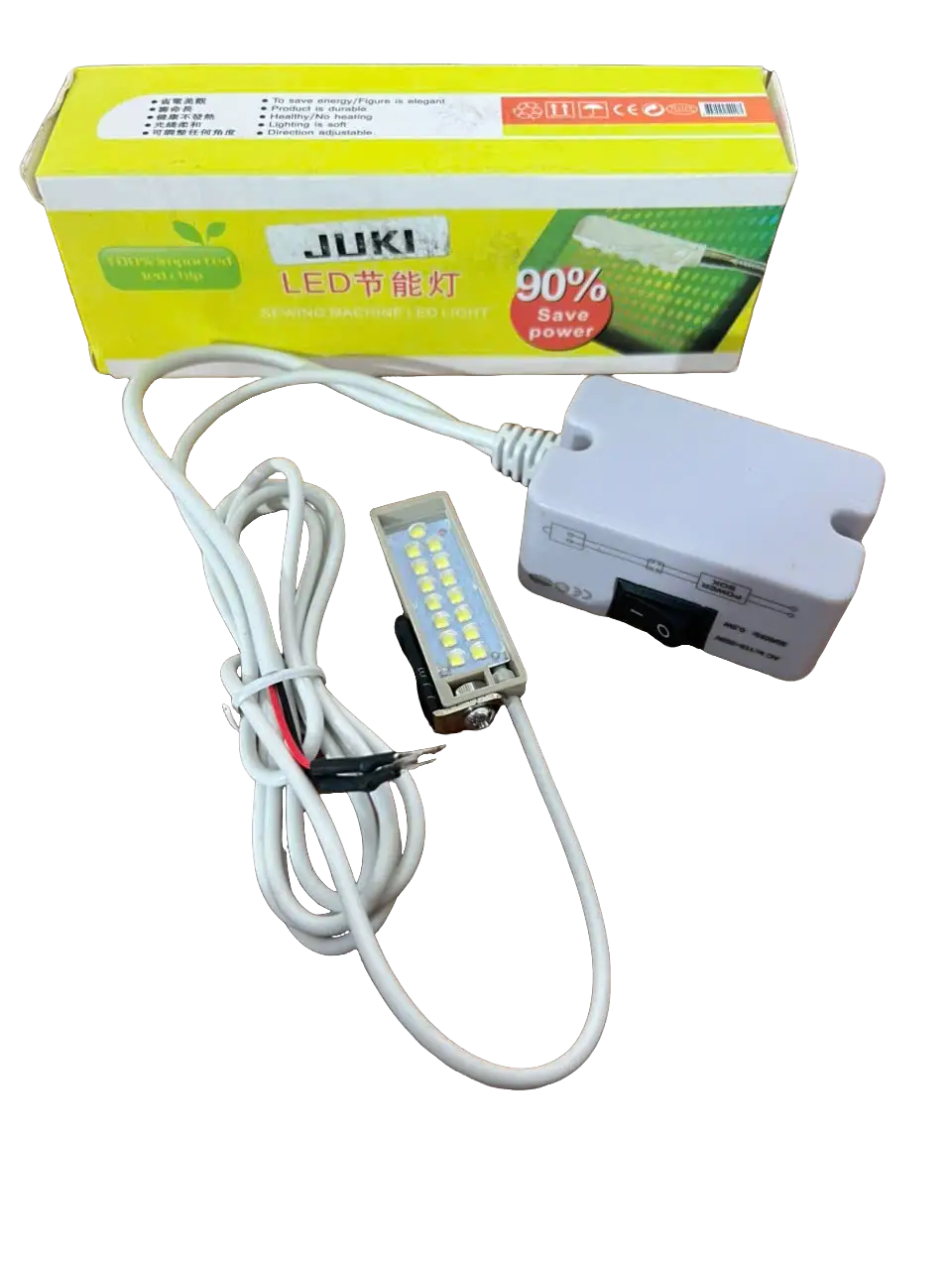 ĐÈN NGÓN 15 BÓNG LED hãng JUKI, hộp đèn được đấu nối trực tiếp vào công tắc nguồn của máy may công nghiệp(GIÁ 1 CÁI)