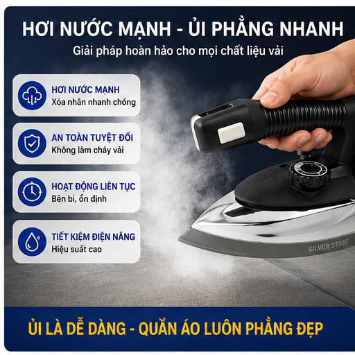 Bàn Là Hơi Nước Công Nghiệp Bình Nước Treo Silver Star ES-94A (Tặng kèm tất là)