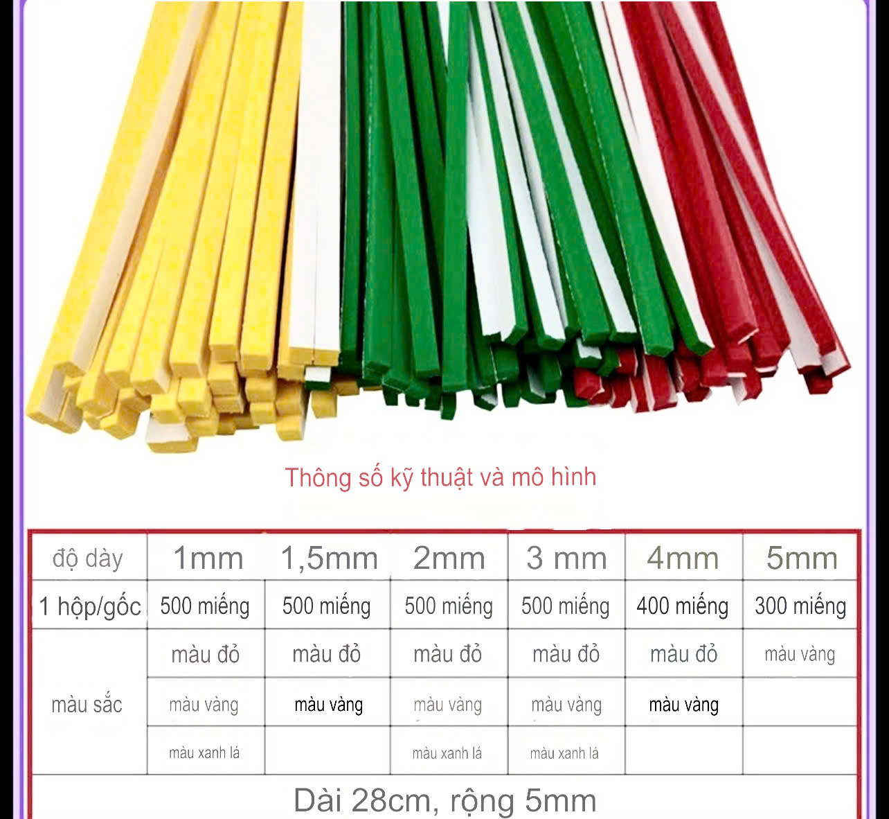 Xốp dán gá dưỡng lập trình, dán cữ trần đè dài 28cm, rộng 0.5cm, dày 1ly, 2ly, 3 ly, 4ly dùng trong ngành may(GIÁ 1 HỘP)