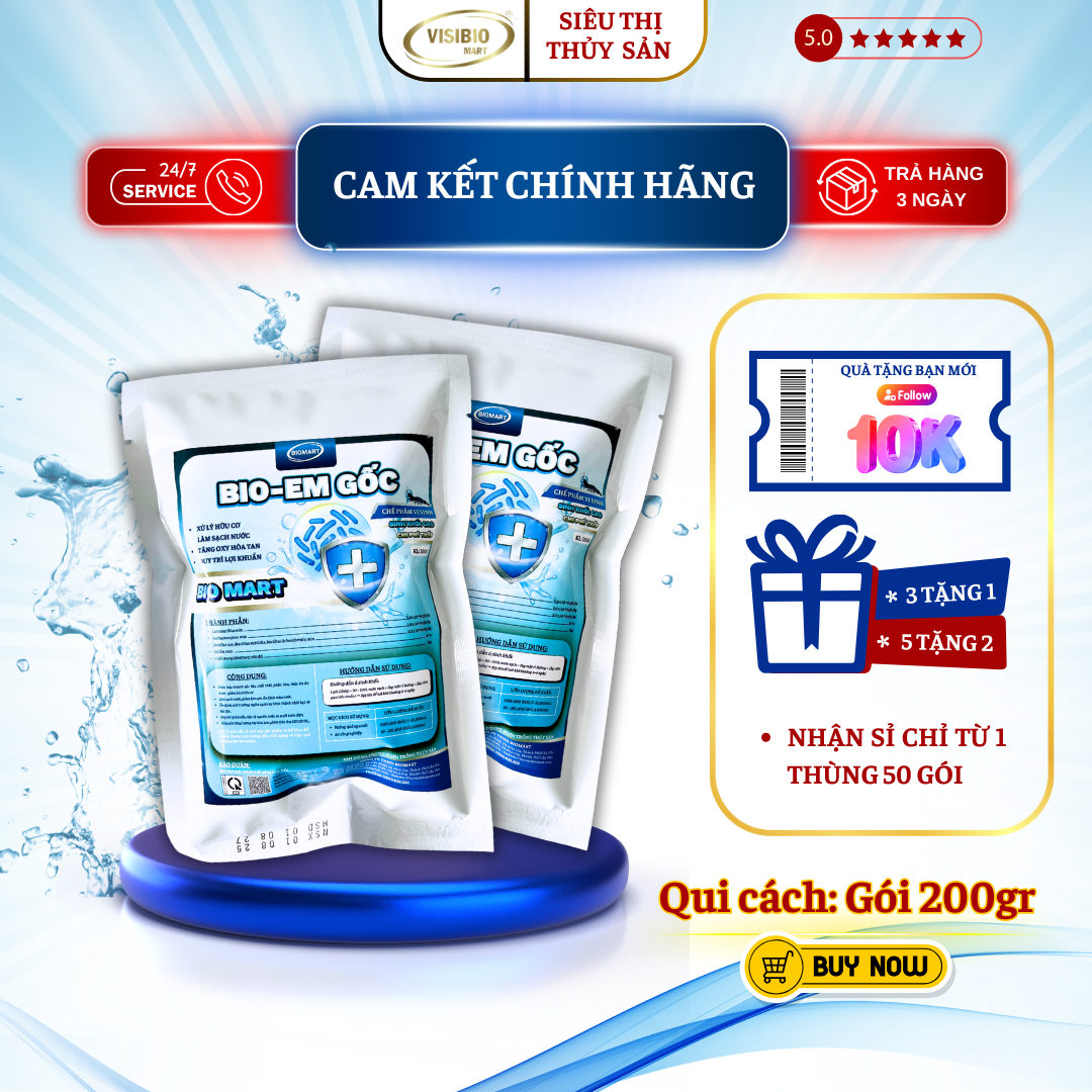 BIO EM GỐC - BIO MART - GÓI BỘT 200GR - MEN VI SINH CÔ ĐẶC, SINH KHỐI LỚN, TIẾT KIỆM CHI PHÍ XỬ LÝ NƯỚC HIỆU QUẢ.