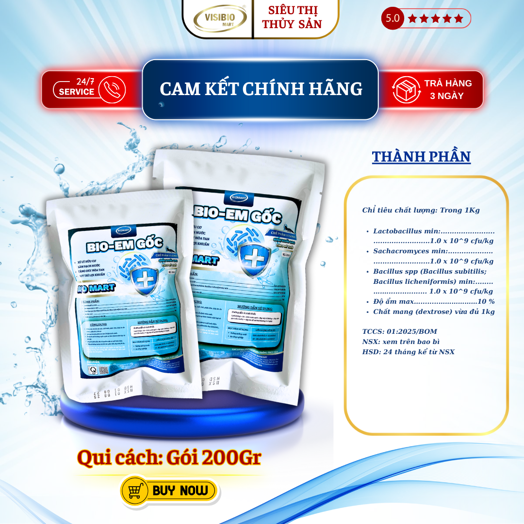 BIO EM GỐC - BIO MART - GÓI BỘT 200GR - MEN VI SINH CÔ ĐẶC, SINH KHỐI LỚN, TIẾT KIỆM CHI PHÍ XỬ LÝ NƯỚC HIỆU QUẢ.