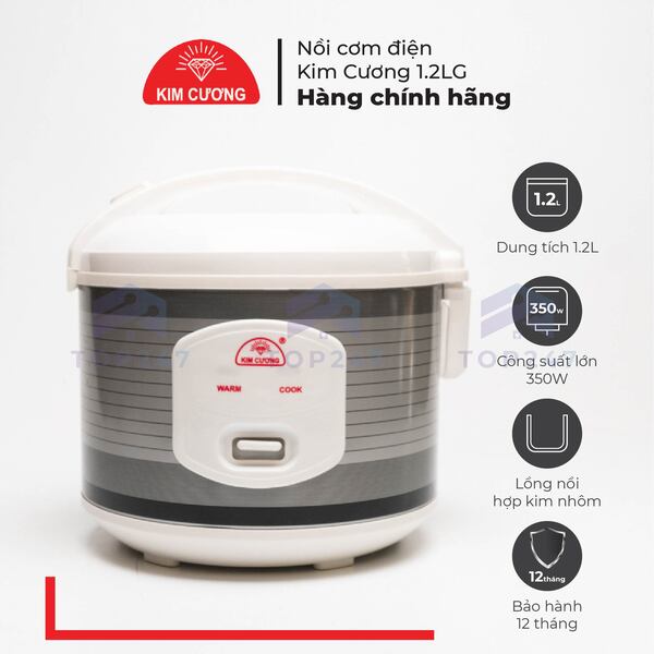 Nồi cơm điện 1.2 Lít kim cương chống dính nắp gài