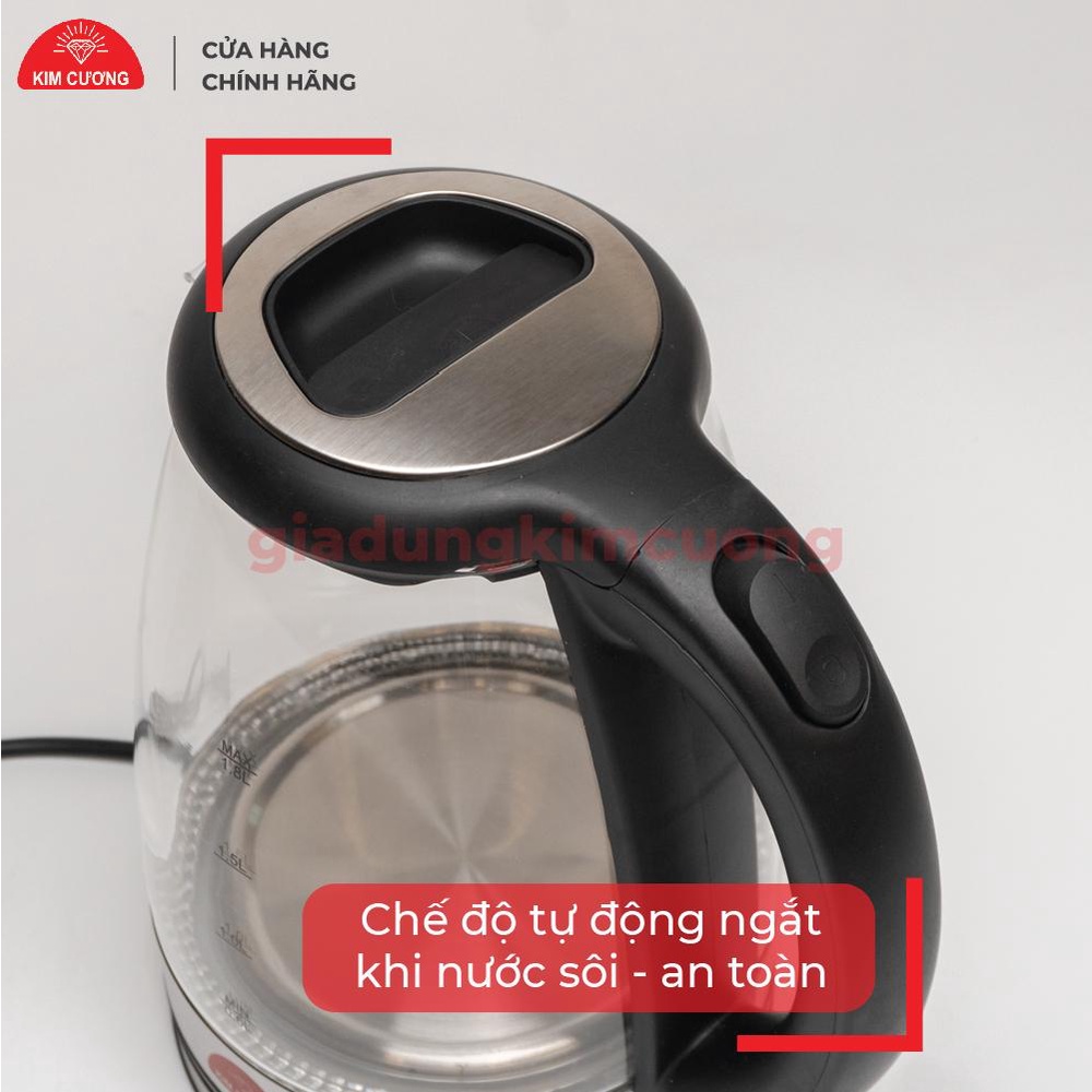 Ấm Đun Siêu Tốc Thủy Tinh 1.8 Lít Kim Cương [Bảo Hành Chính Hãng 12 Tháng]