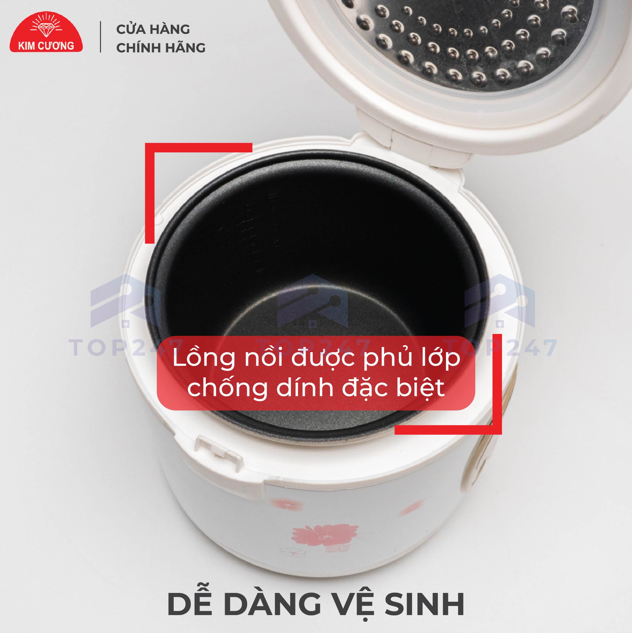 Nồi Cơm Điện Kim Cương - Nắp Gài Chống Dính 1.0 Lít [Chính Hãng]