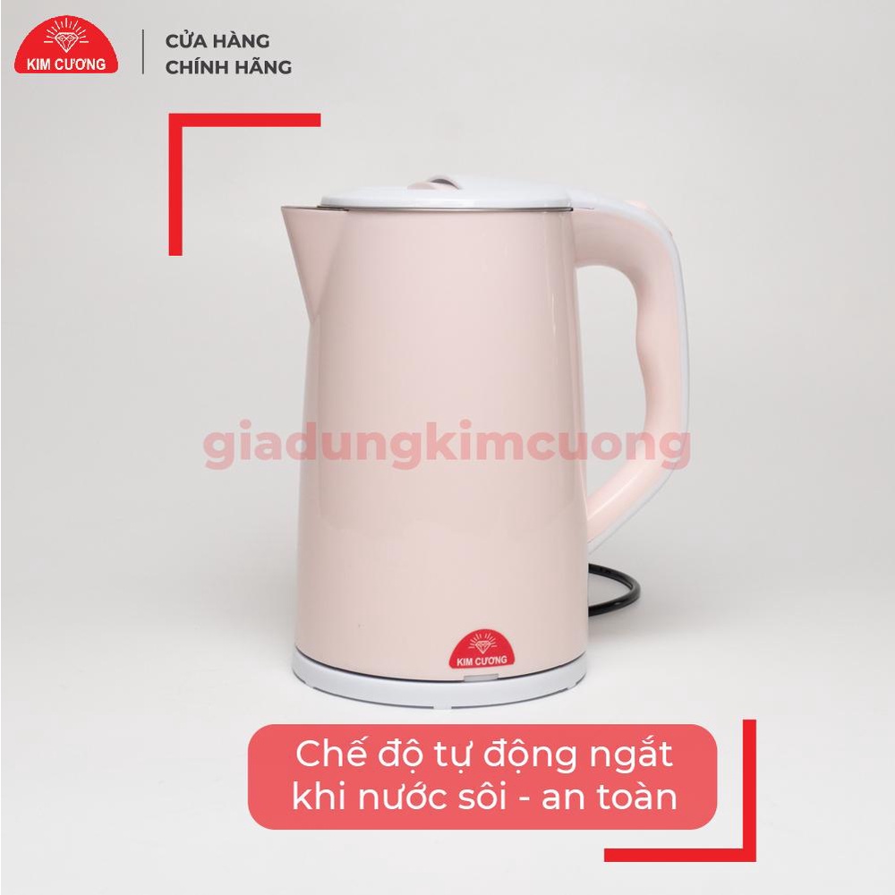 Ấm Đun Siêu Tốc 2.2 Lít Kim Cương - Nhựa Inox 2 Lớp [Bảo Hành Chính Hãng 12 Tháng]