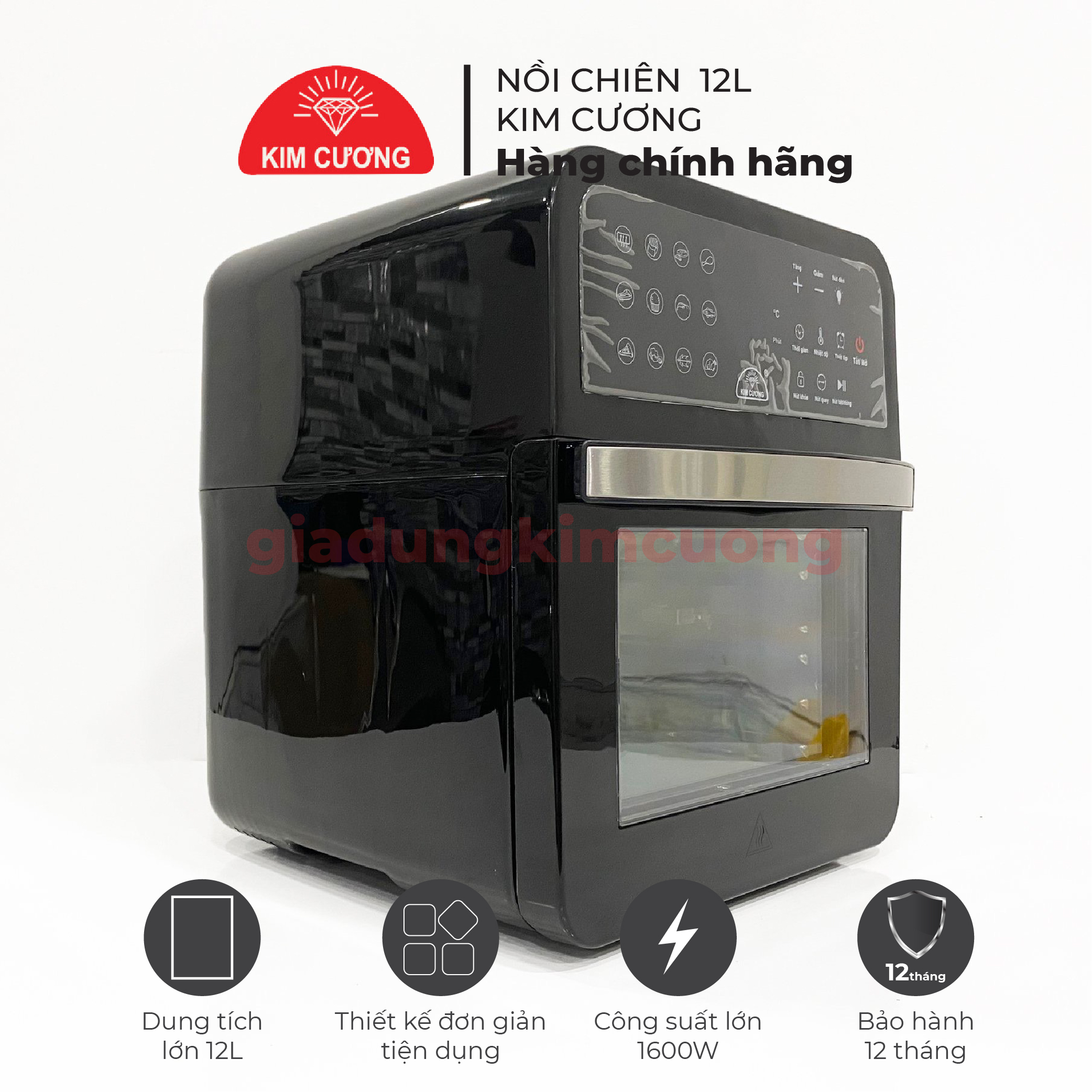 Nồi Chiên Không Dầu Kim Cương - Dung Tích 12 Lít [Bảo Hành Chính Hãng 1 Đổi 1]