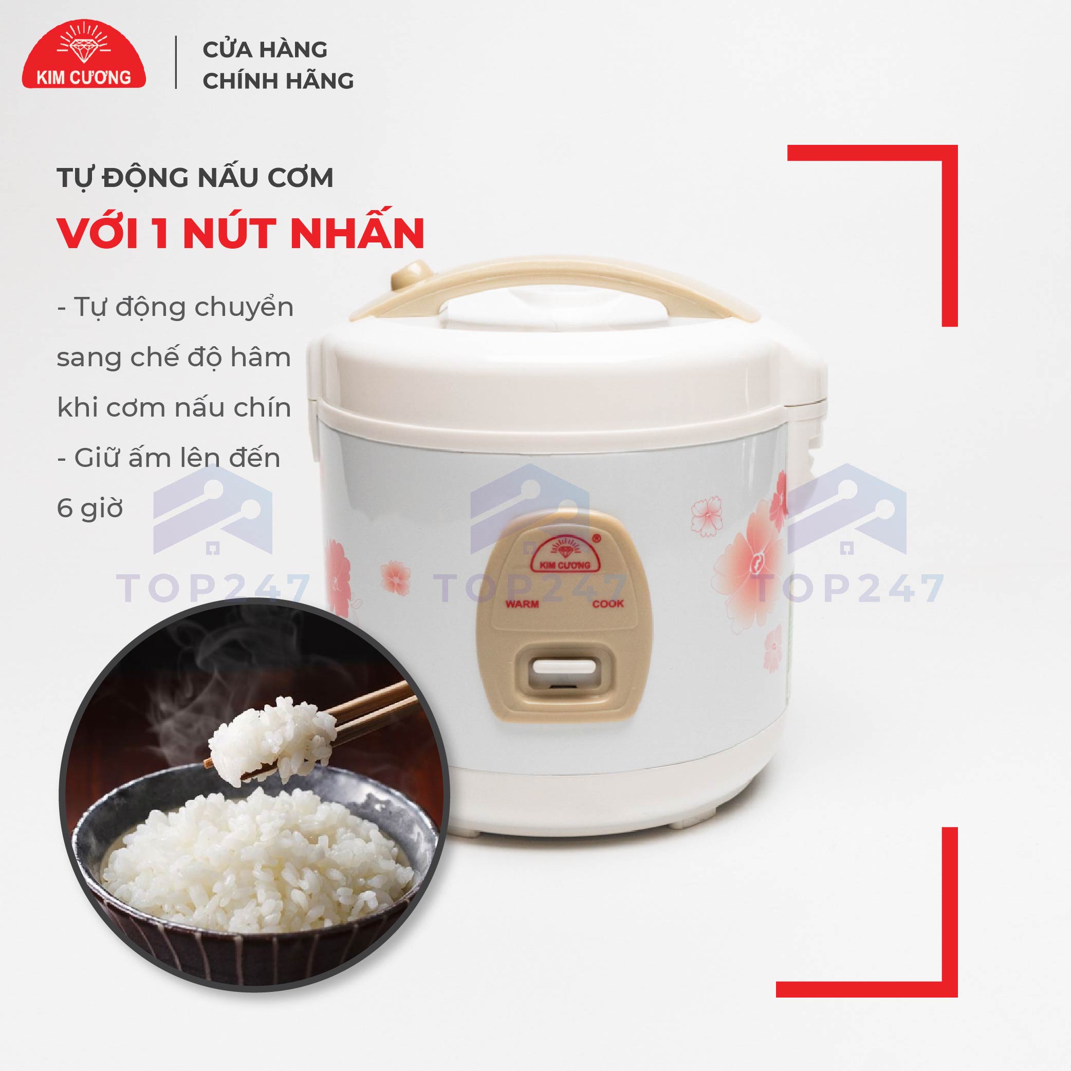 Nồi Cơm Điện Kim Cương - Nắp Gài Chống Dính 1.0 Lít [Chính Hãng]