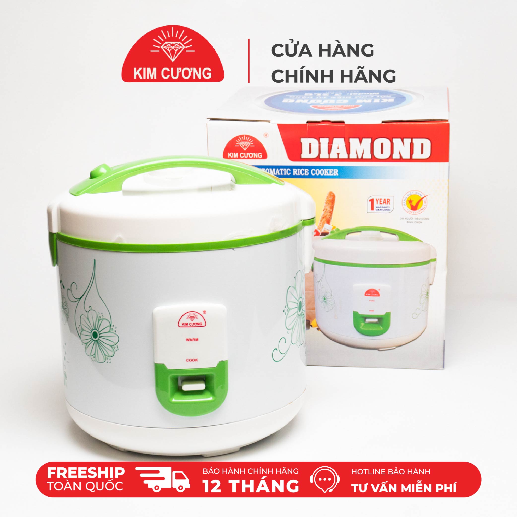 Nồi Cơm Điện Kim Cương - Nắp Gài Chống Dính 3.2 Lít [Chính Hãng]